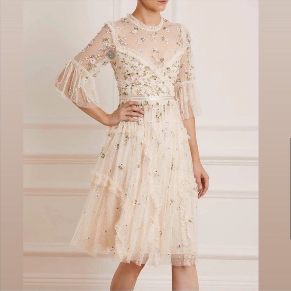 Needle & Thread white beaded midi dress